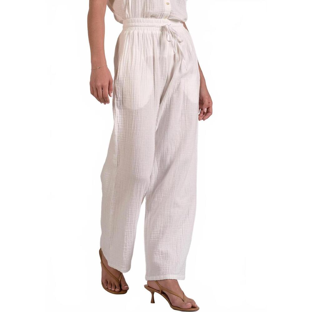 NEW ELAN gauze smocked pants in white - Picture 3 of 4